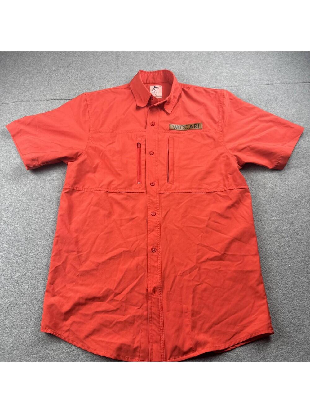 Vaccari Short Sleeve Orange/Red Fishing Shirt Vented Outdoors Mens Small‎